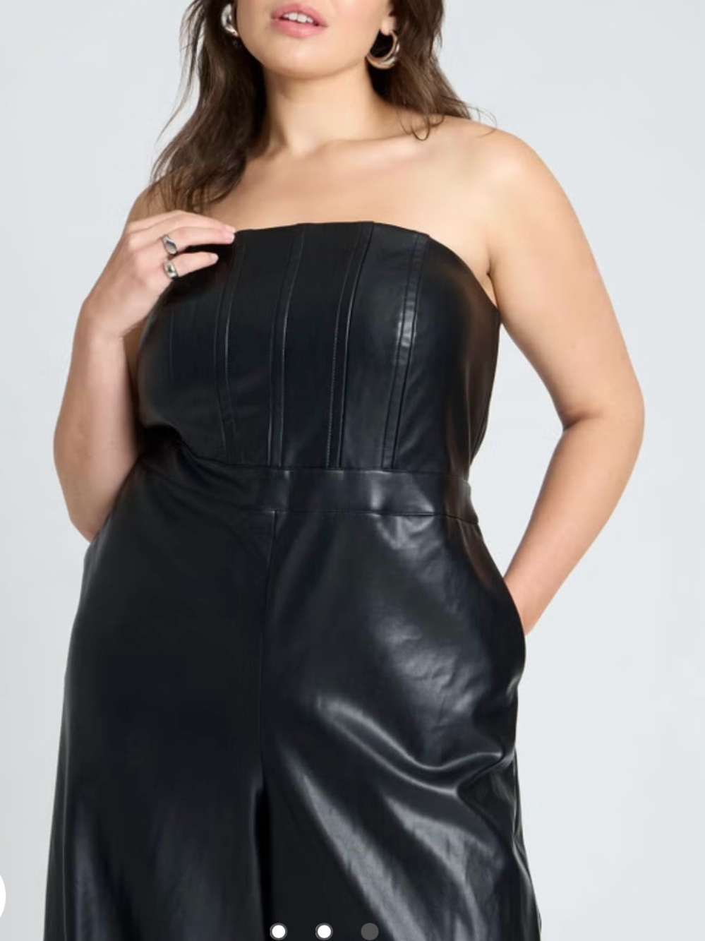 ELOQUII Strapless Wide-Leg Faux Leather Jumpsuit 🖤🖤🖤 MUST HAVE QUEEN - Picture 3 of 7
